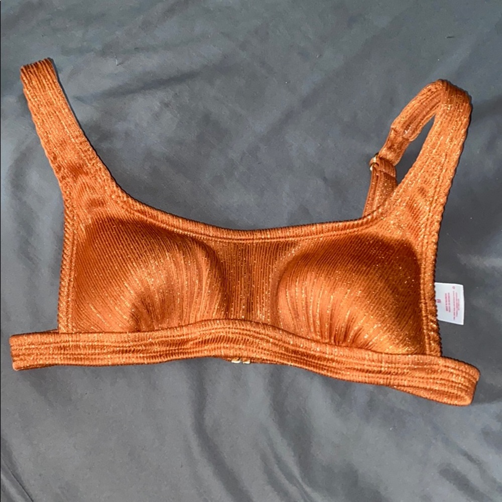 orange/gold ribbed bikini top